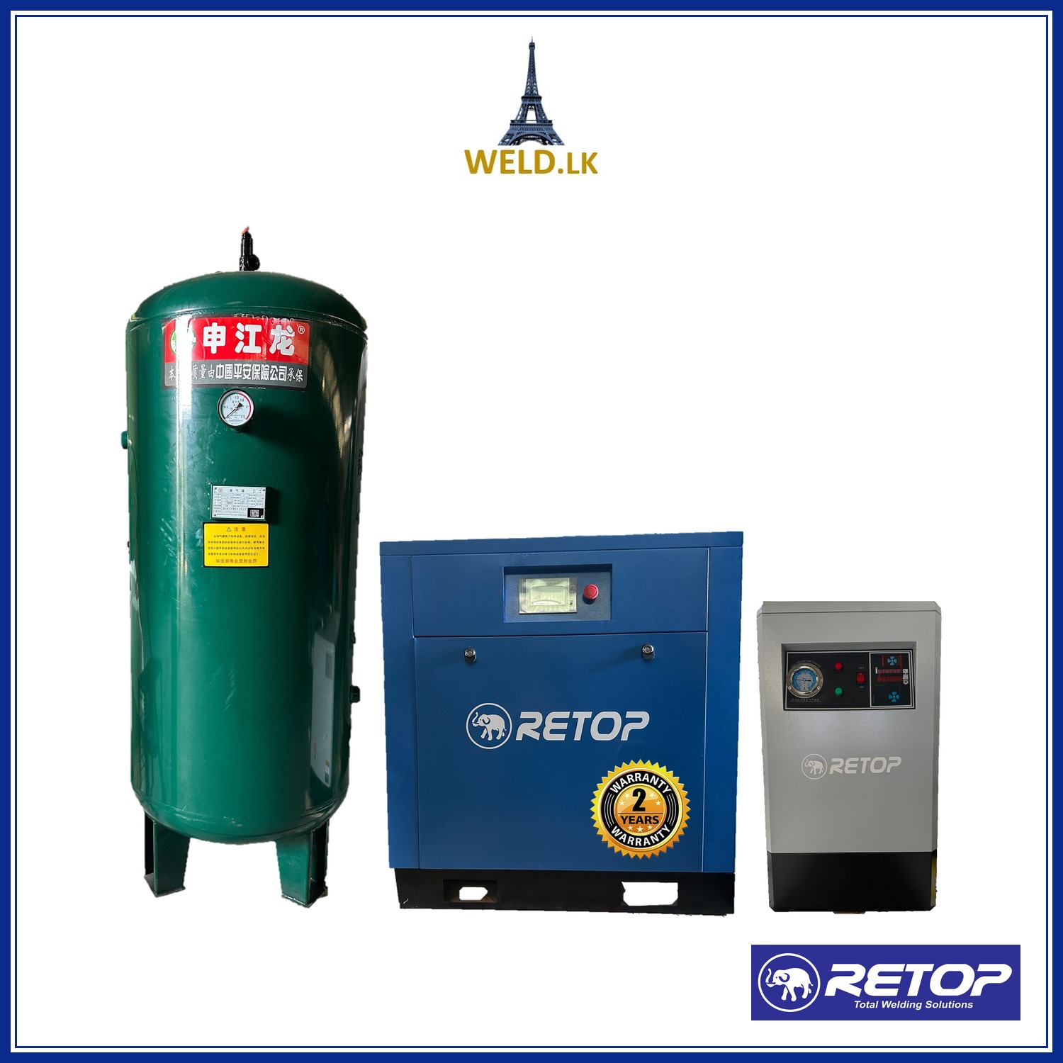RETOP Screw Type Compressor TJ-15PM 15hp 12bar with air dryer and 1000L tank