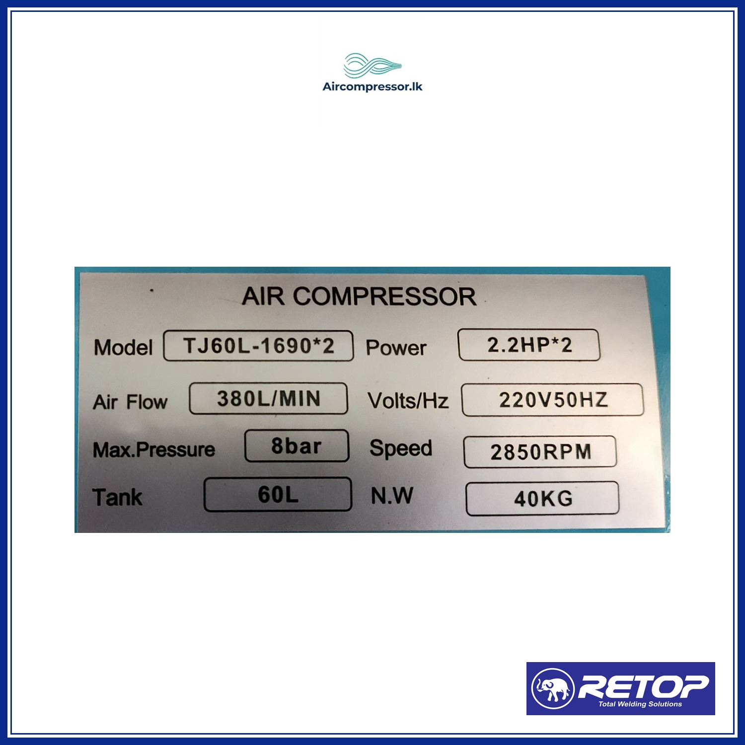 RETOP AIR COMPRESSOR 60L OIL- FREE 4.4HP image 4