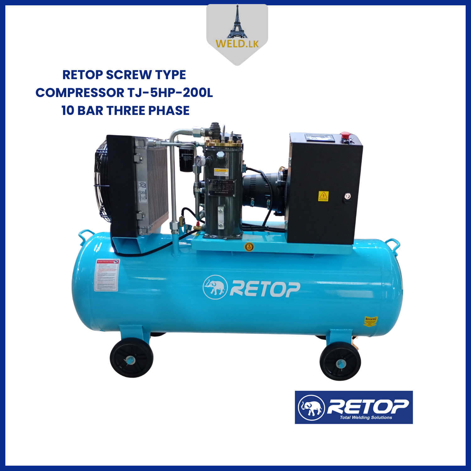 RETOP SCREW TYPE COMPRESSOR TJ-5HP-200L 10BAR THREE PHASE